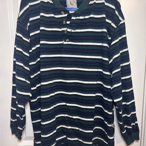 Vintage Ferruche Basics Striped Long Sleeve Henley Shirt - Picture 1 of 4